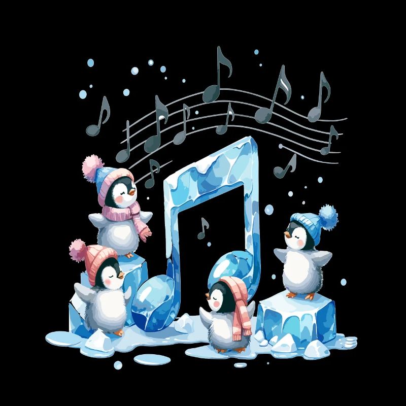 Pinguine spielen mit Eismusiknoten