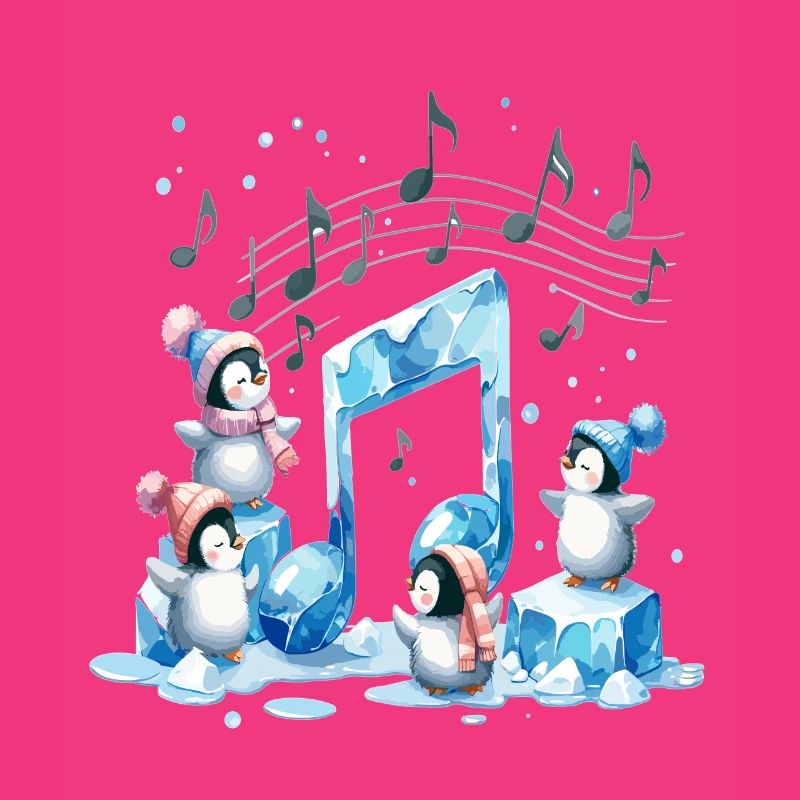 Penguins playing with ice music notes