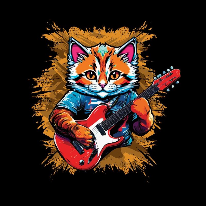 Kawaii Cat joue de la guitare Rock