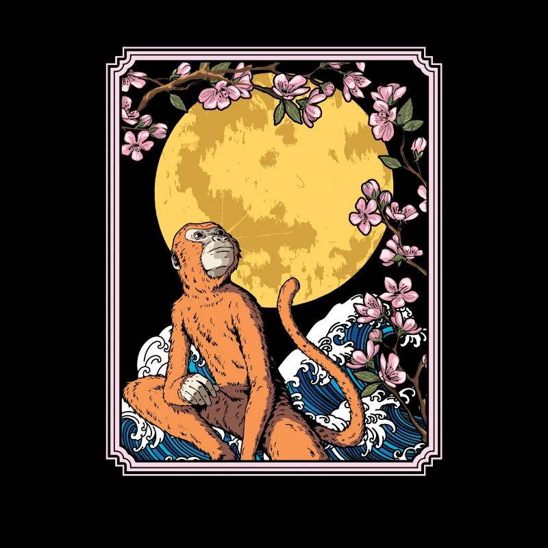 Singe Japon Cerisier Fleur Lune