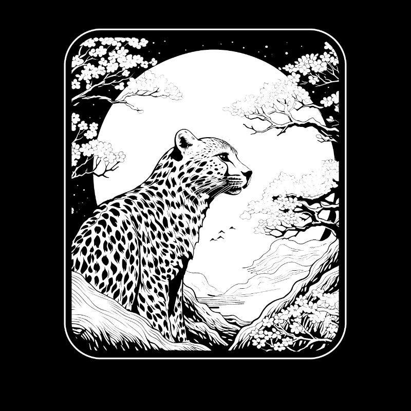 Guépard Japon Cerisier Fleur Lune