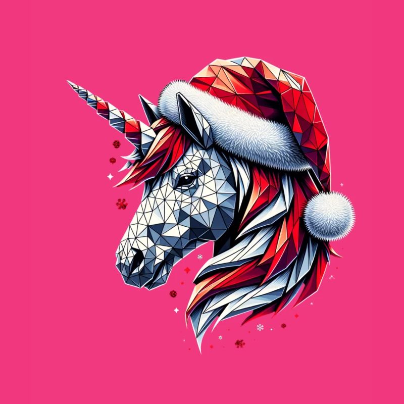 Polygon Kunst - Einhorn mit Weihnachtsmütze