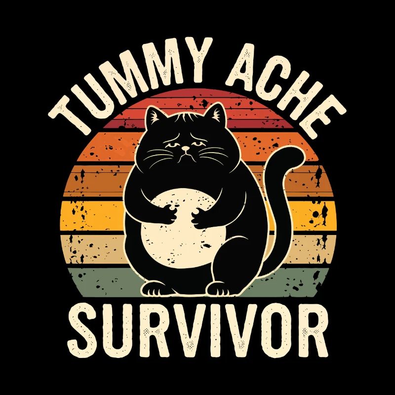 Stomach Ache Survivor Retro Cat Design