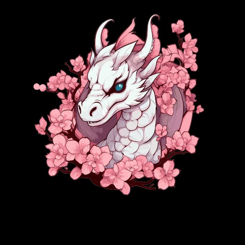Weißer Drache mit Kirschblüten