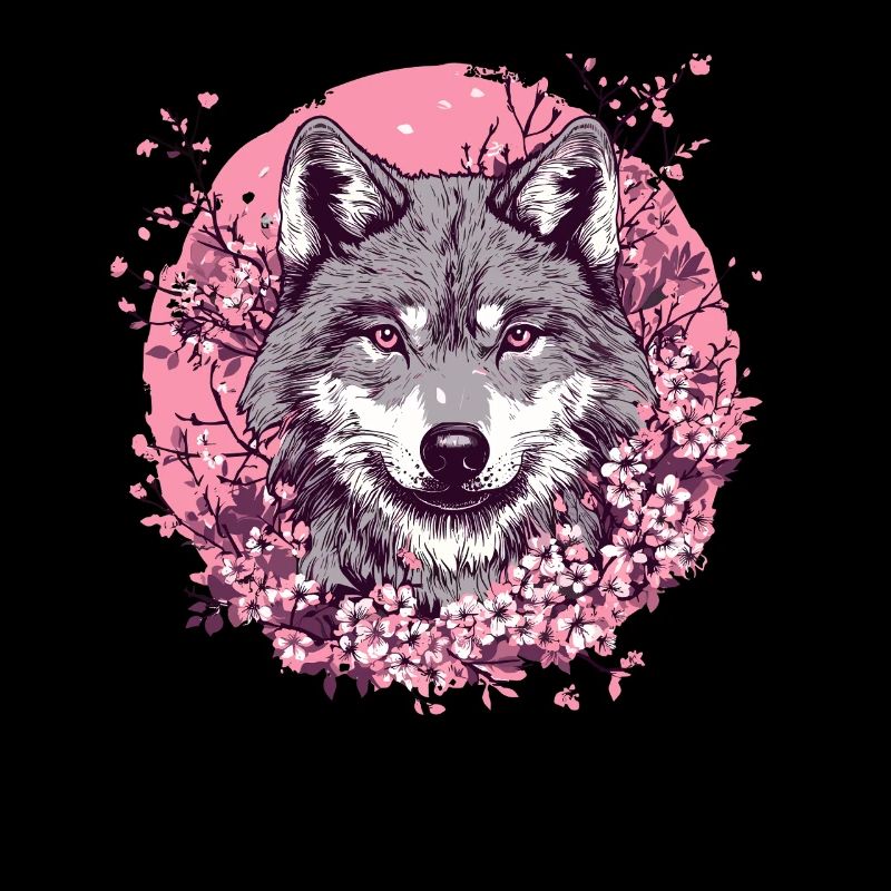 Wolf with cherry blossoms