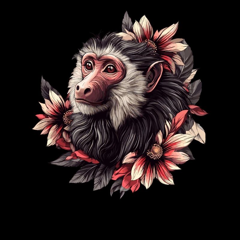Baboon with flower frame