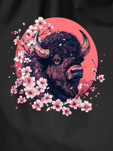 Bison with cherry blossoms