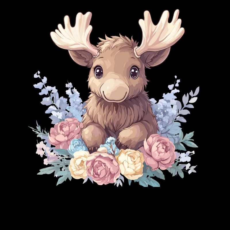 Cute moose with flowers