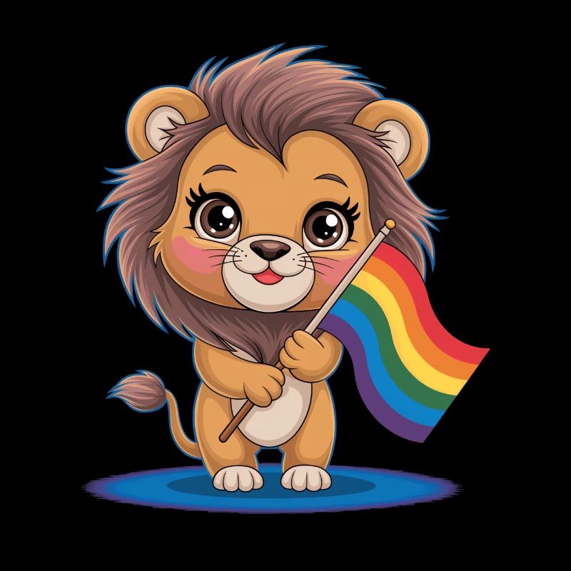 Cute lion with rainbow banner