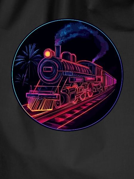 Neon train at night