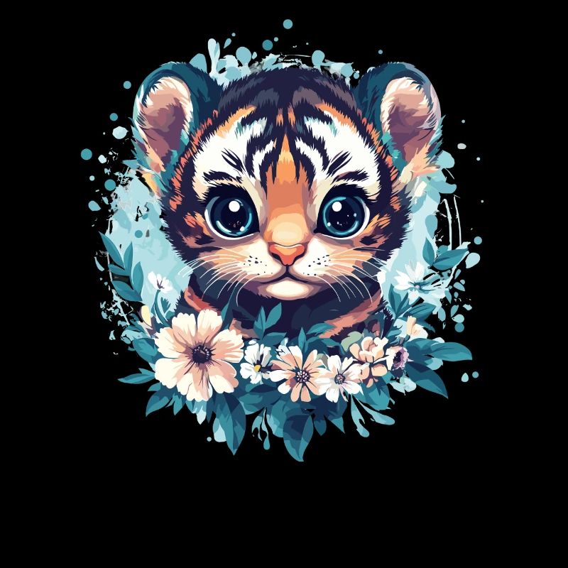 Mignon bébé tigre avec couronne de fleurs