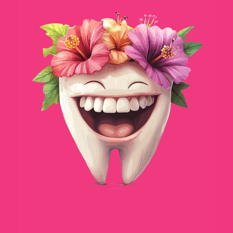 Dent rieuse avec des fleurs