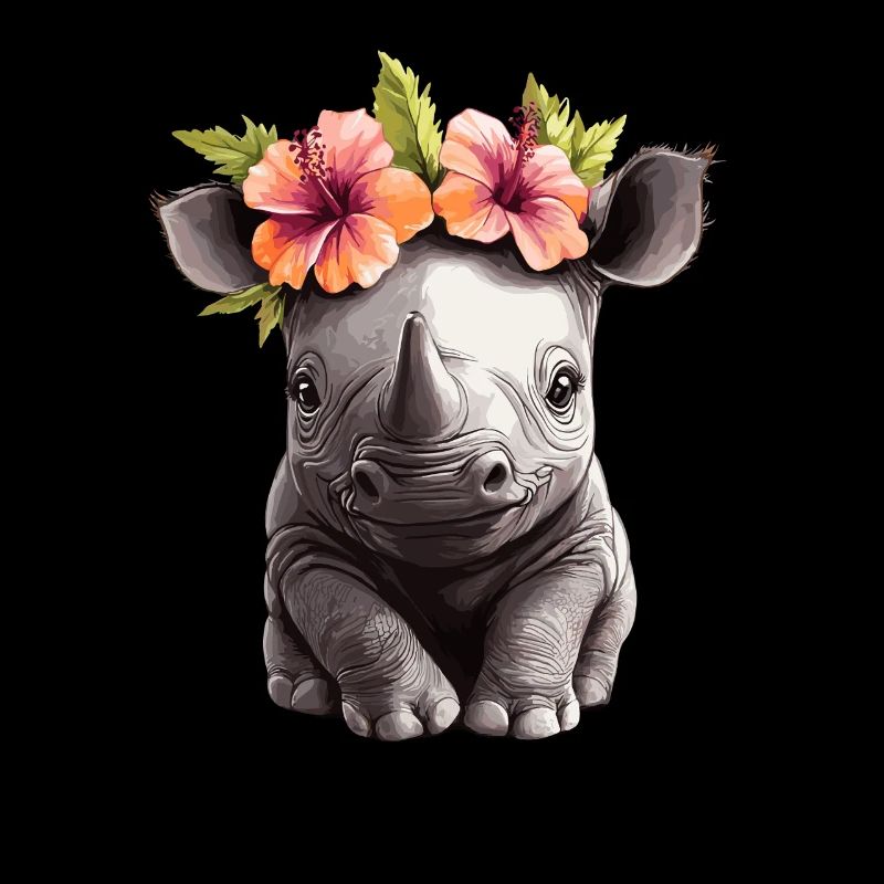 Bébé rhinocéros avec des fleurs