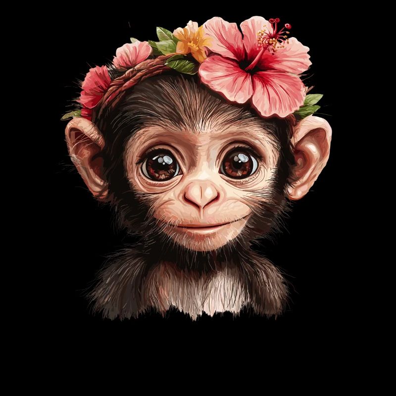 Cute Monkey with Flowers