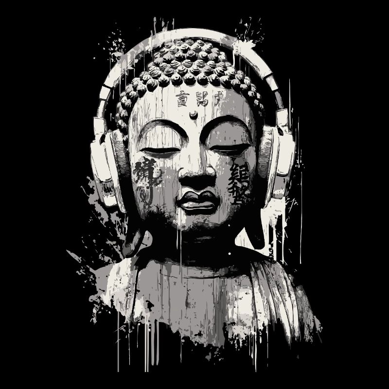 Buddha mit Kopfhörern Zen Art