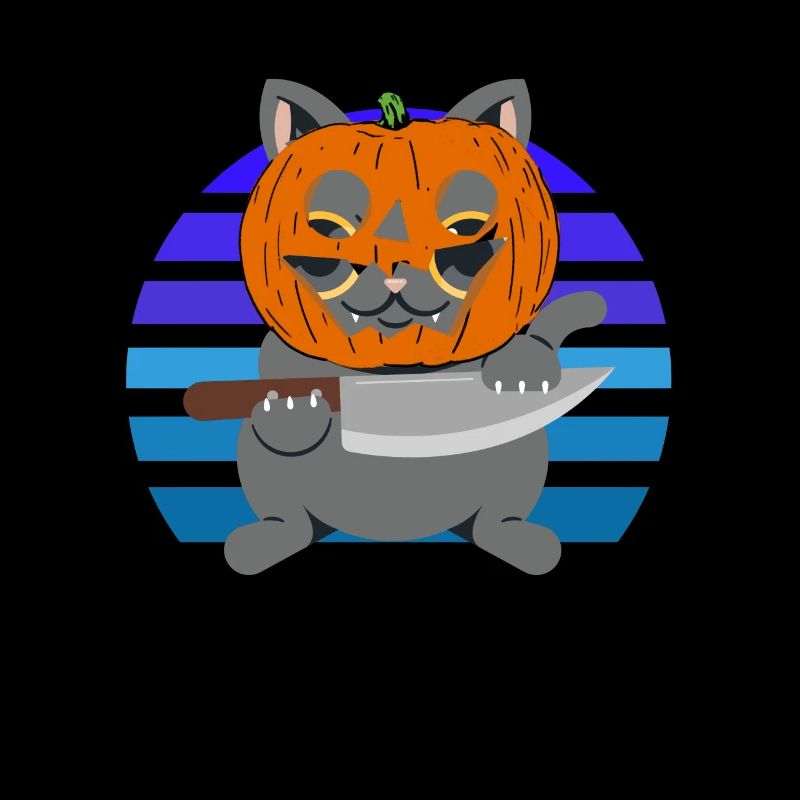 Halloween Cat Pumpkin Head