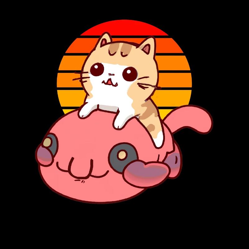 Cat rides a blob fish