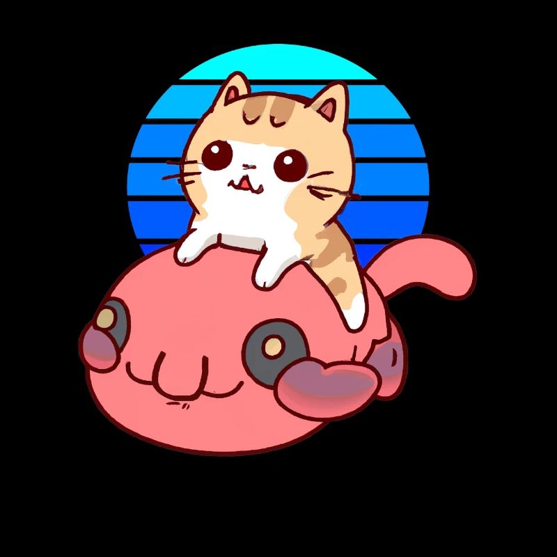 Cat rides a blob fish