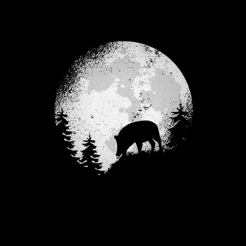 Wild boar gift hunter chasing moon