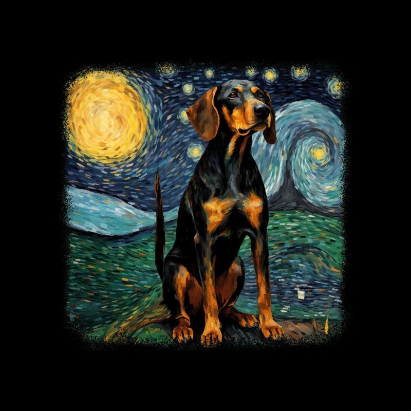 Black and Tan Coonhound Van gogh starry night