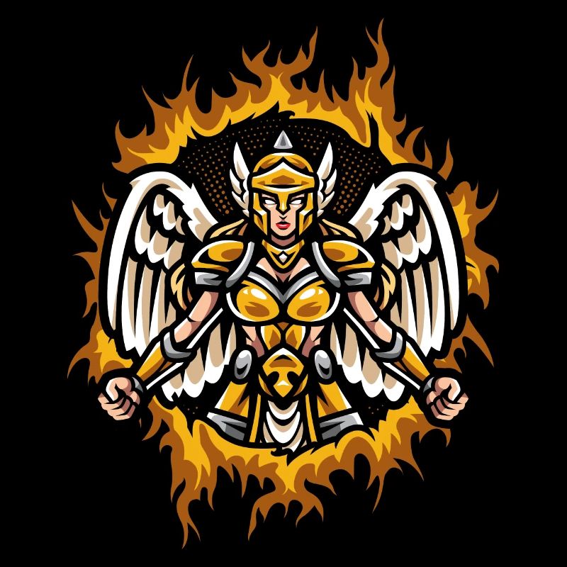 Valkyrie with Halftone Fire Background