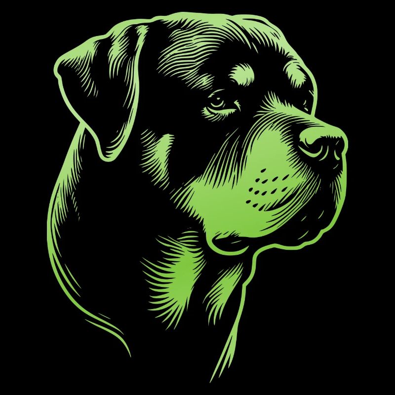 Rottweiler, tête de chien, dessin vert