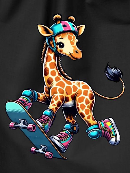 Skater giraffe on skateboard