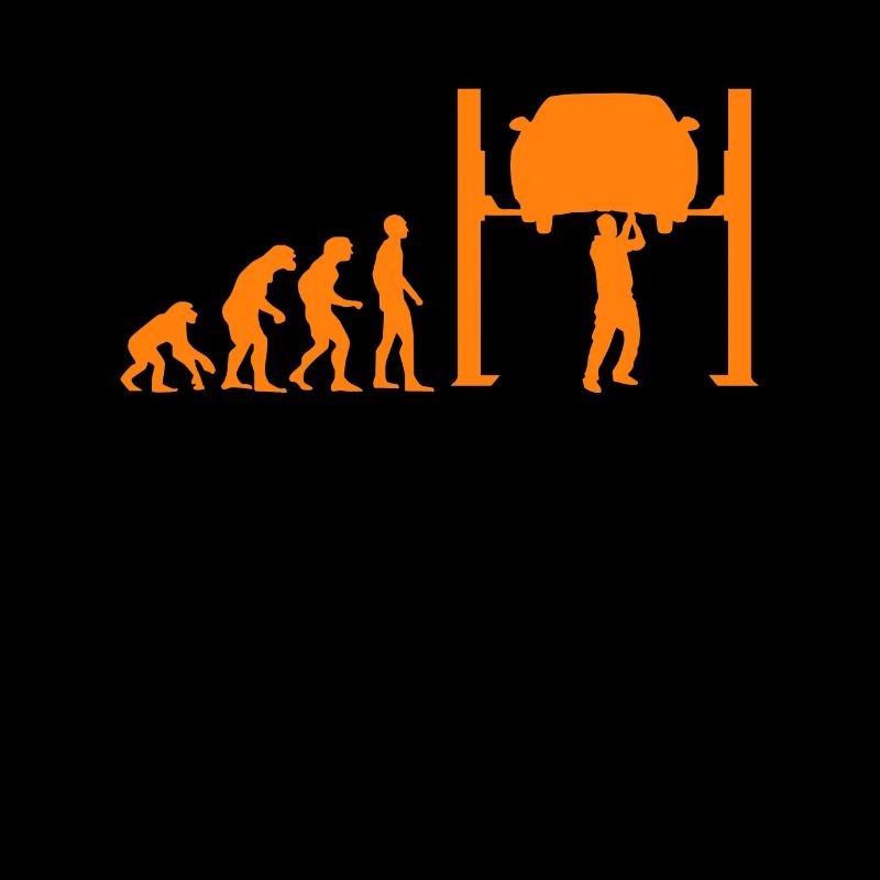 KFZ Mechaniker Hebebühne Evolution Affe Mensch