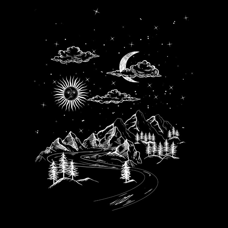 Landschaft, Nachthimmel, Berge, Sonne Mond Sterne