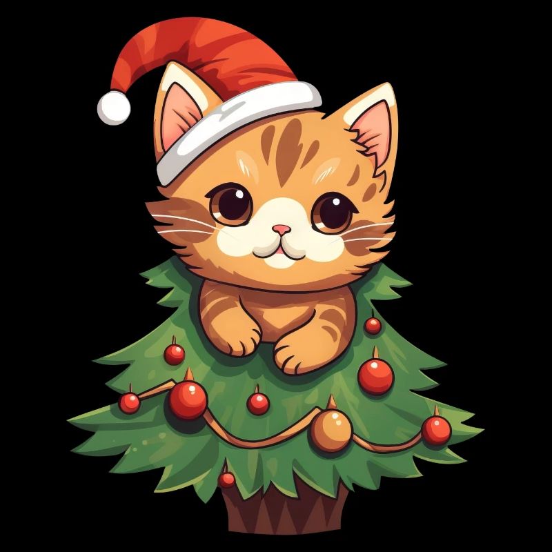 Chat de Noël - Chat mignon dans le sapin de Noël