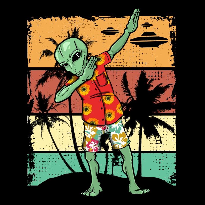 Dabbing Alien Retro Beach Gift Design Idea