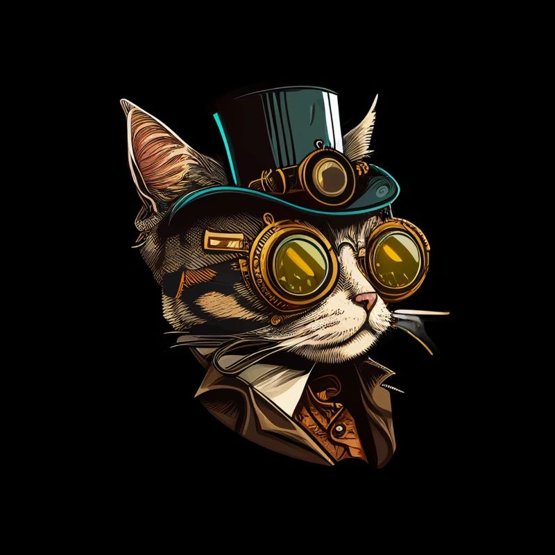 Steampunk Katze mit Hut und Brille