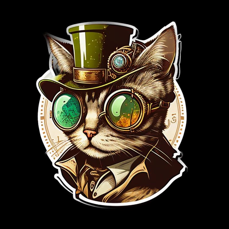Steampunk Katze mit Hut und Brille