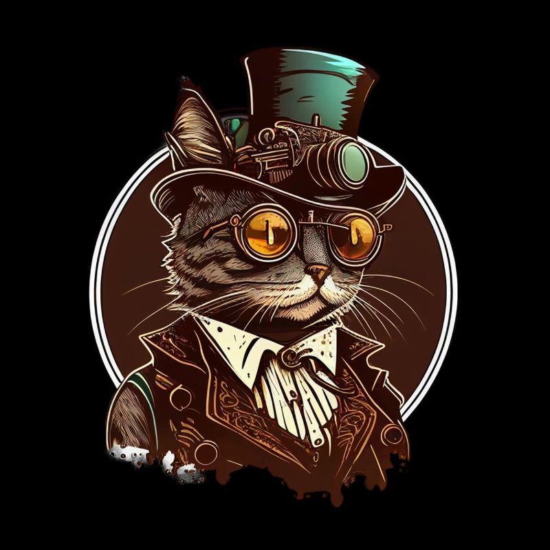 Steampunk Katze mit Hut und Brille