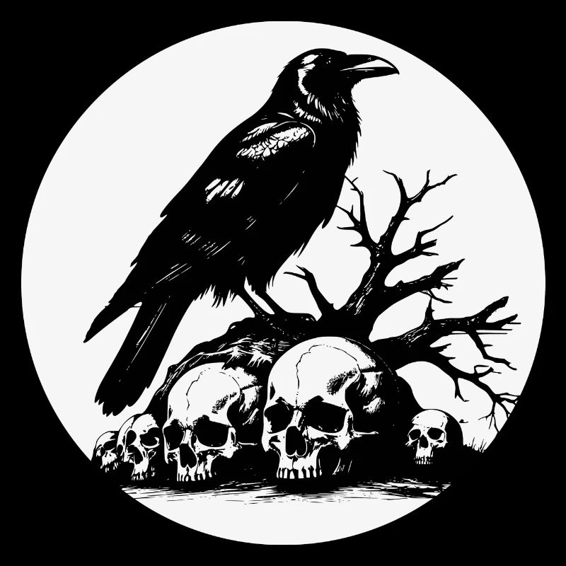 Corbeau mystique avec crânes