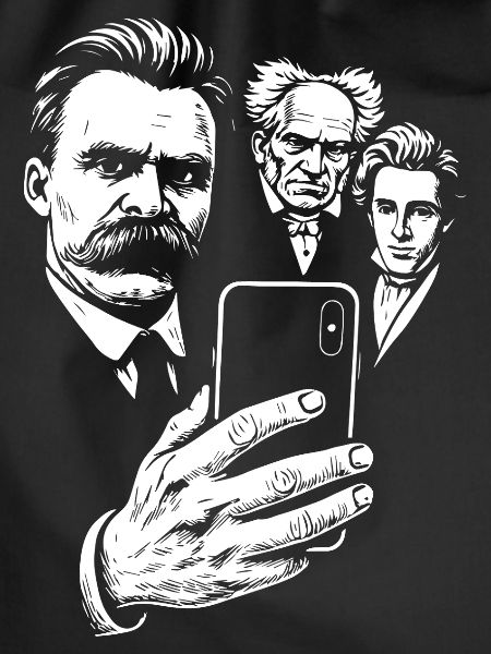 Nietzsche-Selfie mit Schopenhauer und Kierkegaard