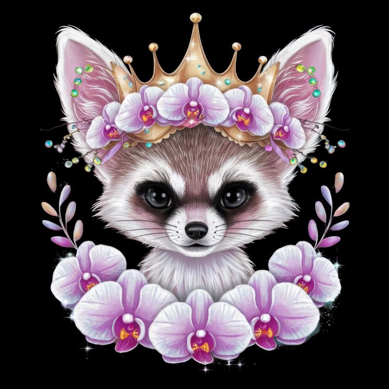 Fennec Desert Fox with Crown and Orchids