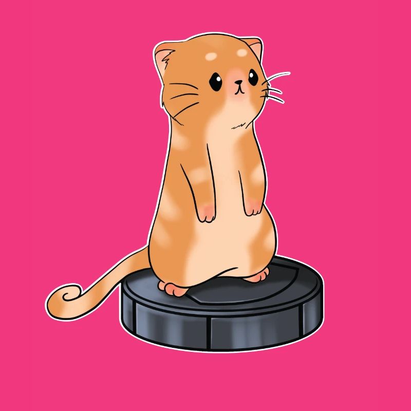 Cat with Robot Vacuum Cleaner