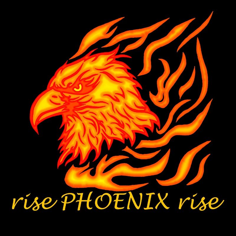 cooler, brennender Phönix Kopf Spruch Rise Phoenix