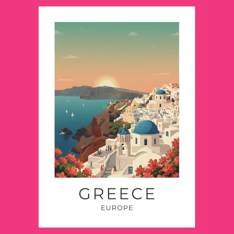 Vue côtière du coucher de soleil de Santorin