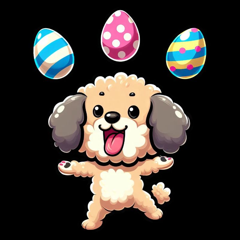 Easter Poodle Juggling Eggs, Artistic Dog
