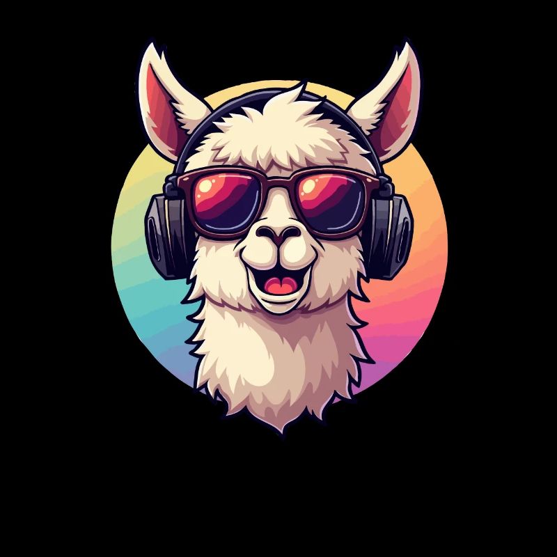 Llama Alpaka DJ Sonnenbrille Kopfhörer Pop Art