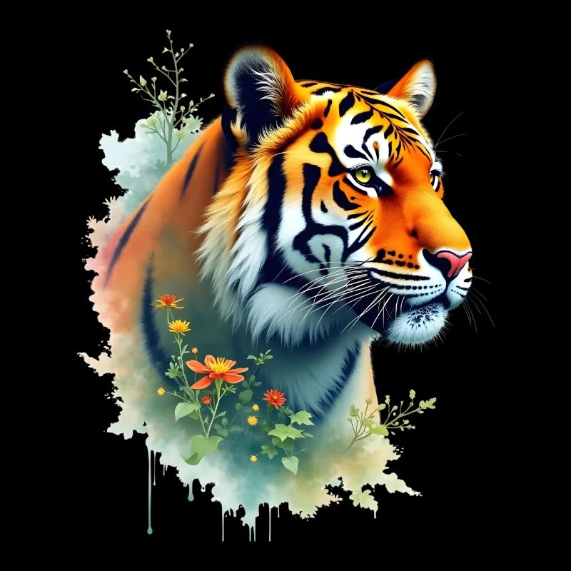 Tiger Kunst Kunstwerk Wasserfarbe Wald Tiger
