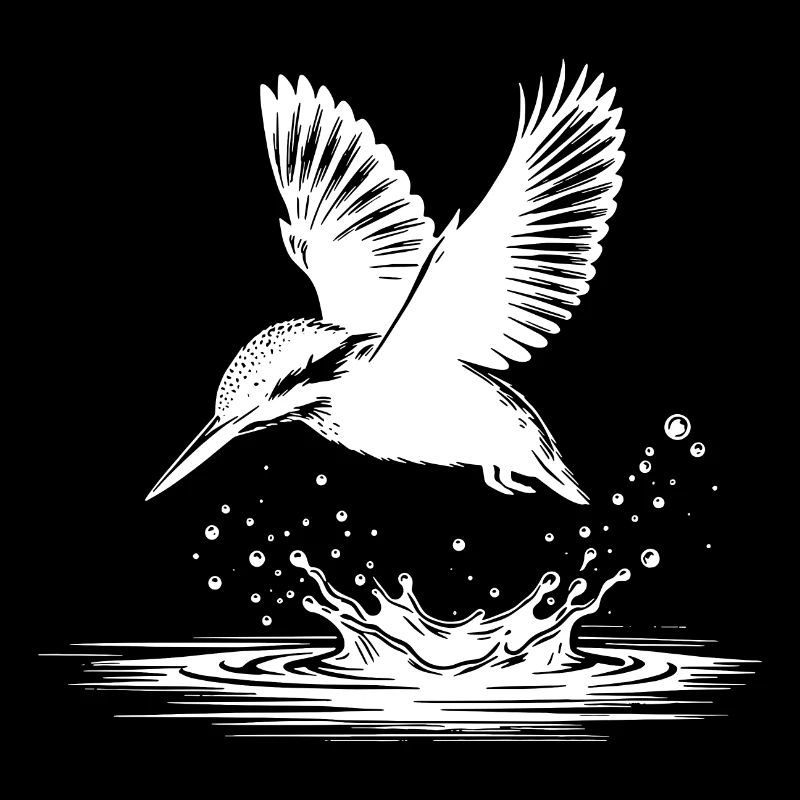 Elegant Kingfisher Fish Catching Water Splash