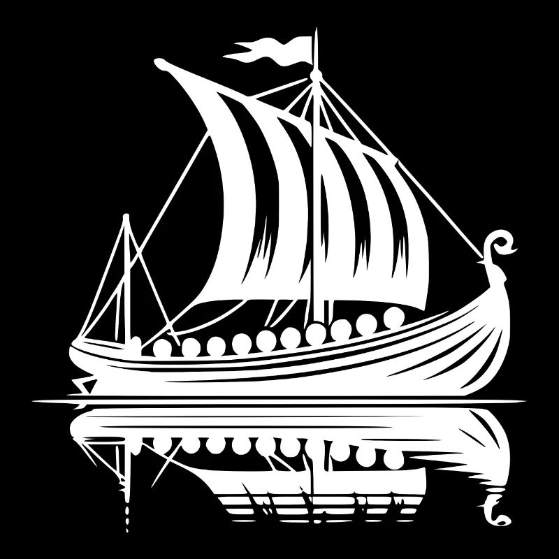 Großes Wikinger Drachenboot mit Segel