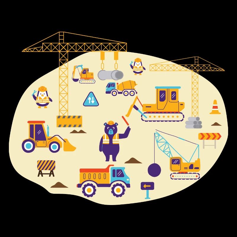 Construction Site Construction Worker Excavator Boys Kindergarten