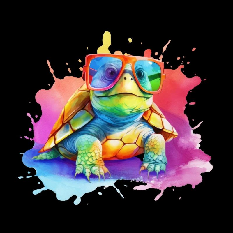 Colorful cool turtle with sunglasses