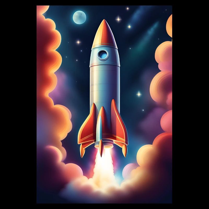 Rocket ship flying to space