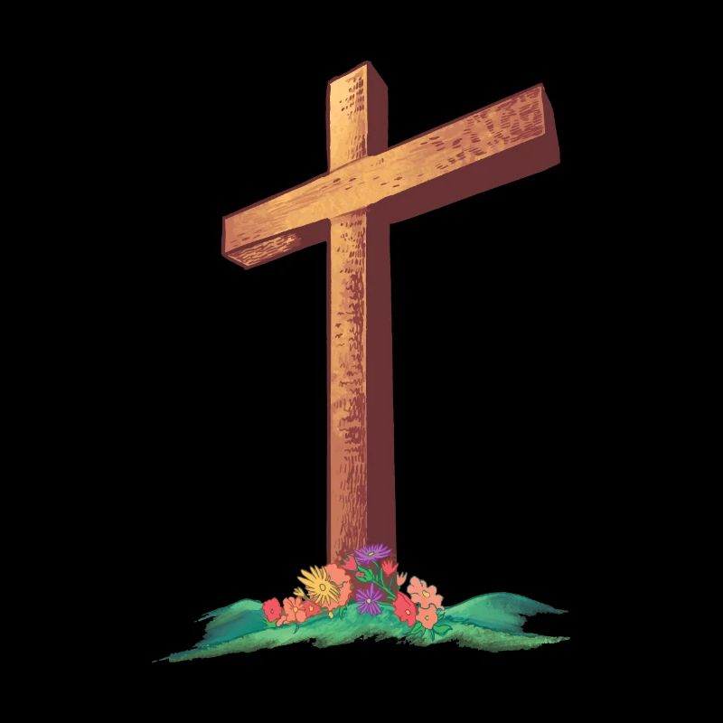 Croix chrétienne avec des fleurs sur une colline
