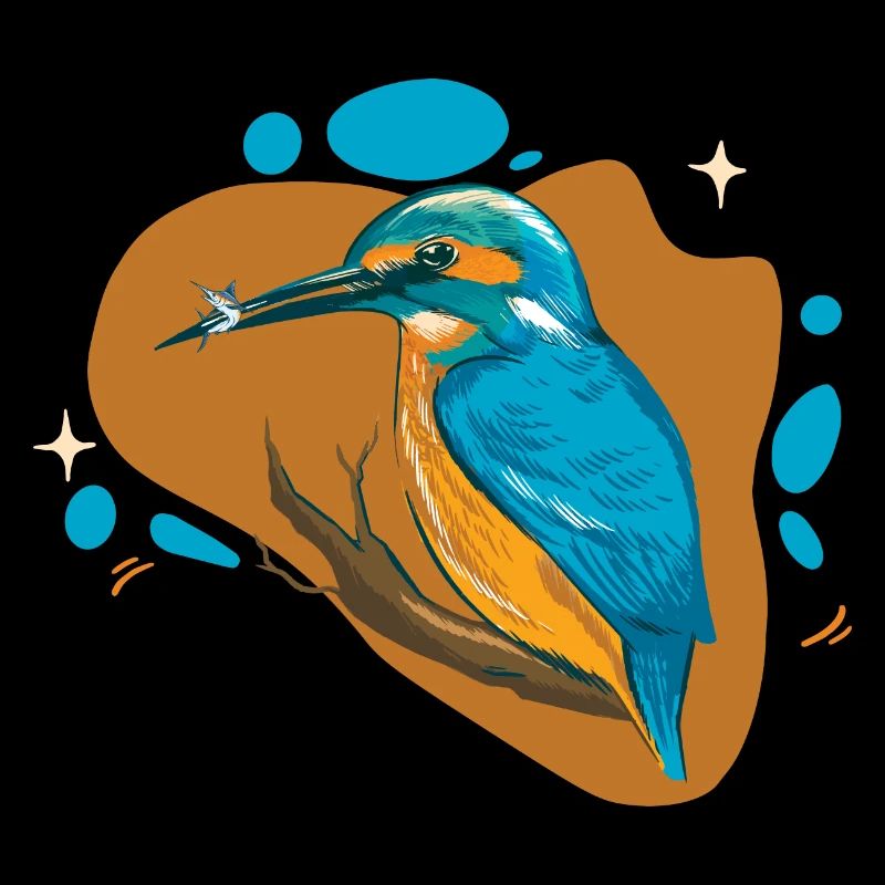 Kingfisher on branch with fish in beak